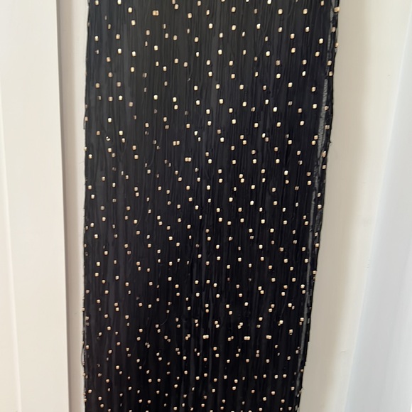 Badgley Mischka Sleeveless Beaded Fringe Column Gown Black/Gold Size 0 - Picture 7 of 11